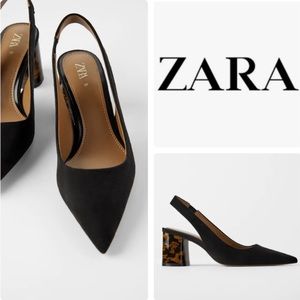 🖤Zara Sling Back shoe with Tortoise heel pattern